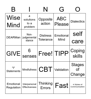 DBT Bingo Card