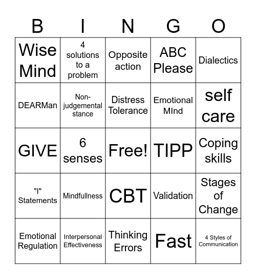 DBT Bingo Card