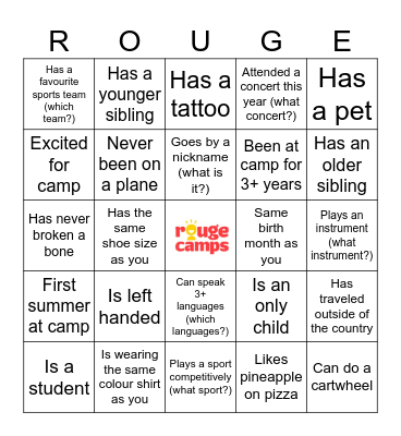 Rouge Camps BINGO! Bingo Card