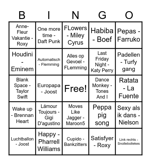 Muziek Bingo Card