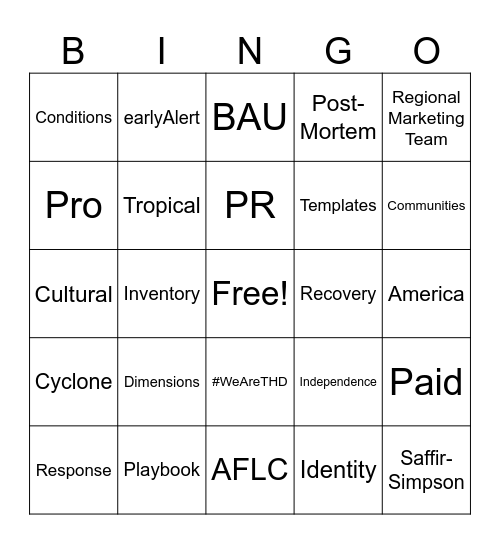 PMO July Team Meeting Bingo Card