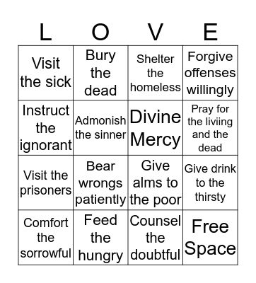 Spiritual and Corporal Works of Mercy Bingo Card