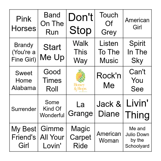 Rock On Bingo Card