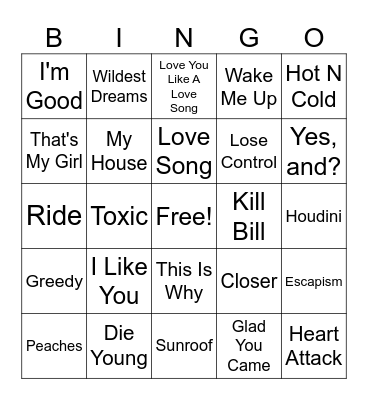 Pop Music Today Bingo Card