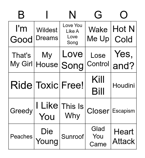 Pop Music Today Bingo Card