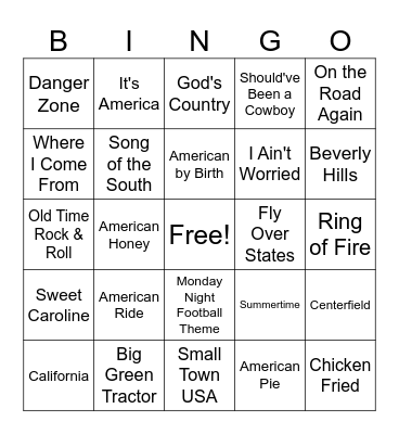 American Vibes Bingo Card