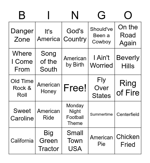 American Vibes Bingo Card