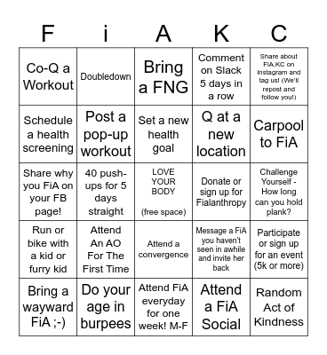 FiA Summer Challenge! Bingo Card