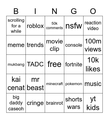 yt shorts Bingo Card