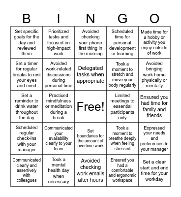 Healthy Boundaries at Work Bingo Card