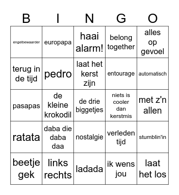 Muziek Bingo Card