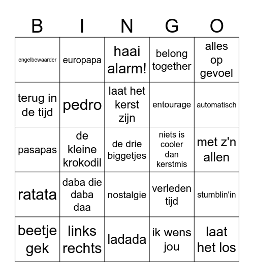 Muziek Bingo Card