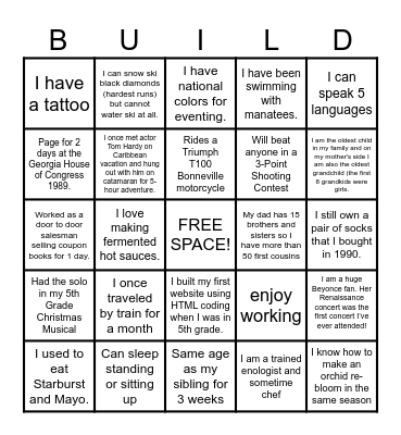 TEAM BUILDING!! Bingo Card