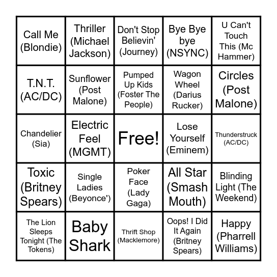 PME Music Bingo Card