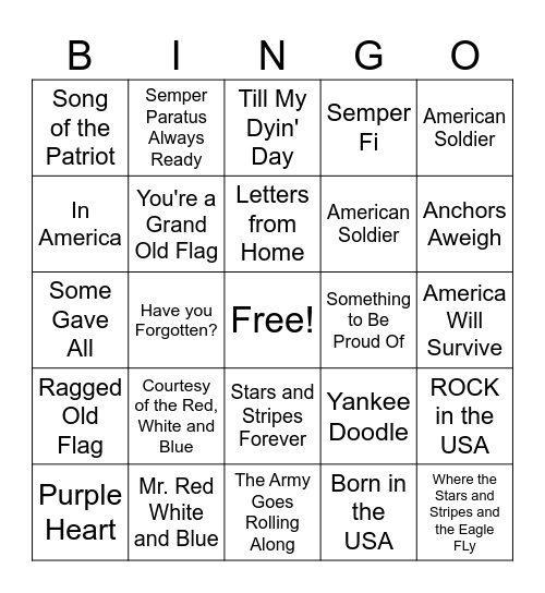 Proud Patriot Bingo Card