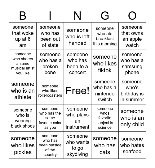 SUMMER CAMP HUMAN BINGO Card