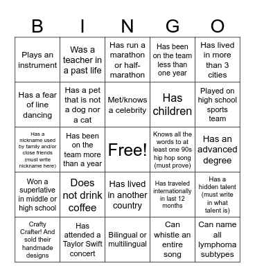 Development Team Bingo Card