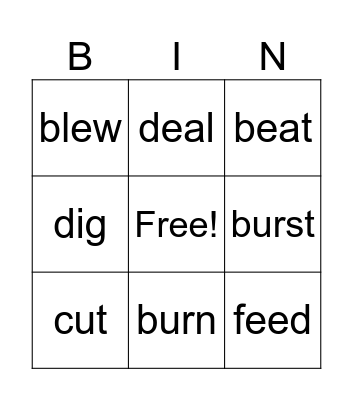 English Bingo Card
