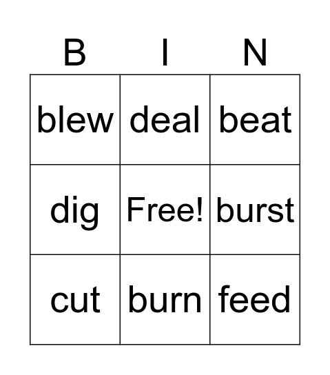 English Bingo Card