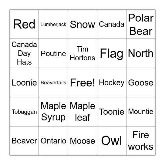 Canada Day Bingo Card