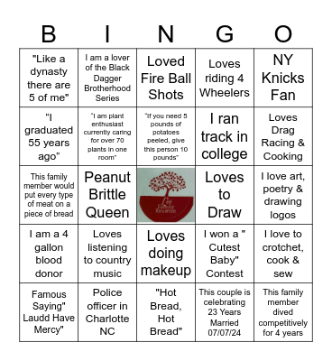 Lee Family Reunion Bingo Card