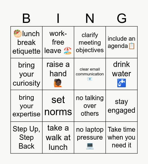 Workplace Wellness Bingo Card