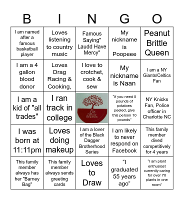 Lee Family Reunion Bingo Card