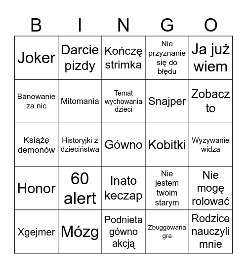 Bingo mamońskie #1 Bingo Card