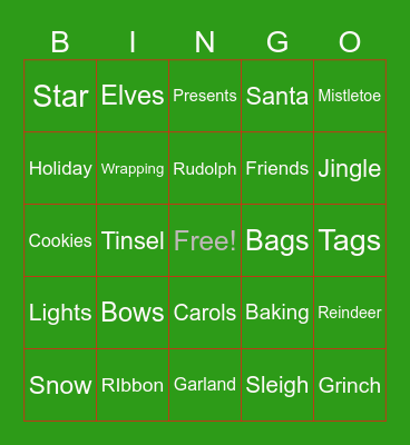 CHRISTMAS IN JULY Bingo Card