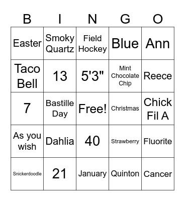 Birthday Bingo Card