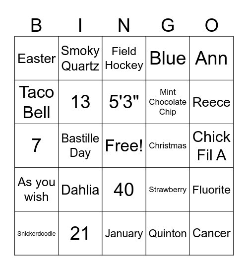 Birthday Bingo Card