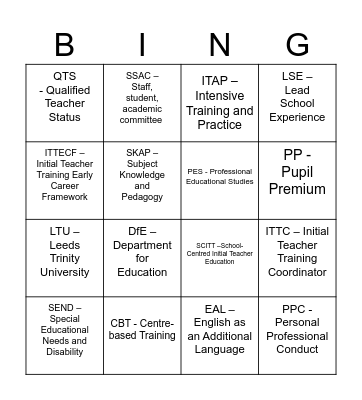 Education Bingo Card