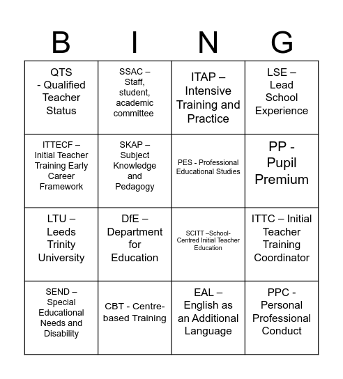 Education Bingo Card