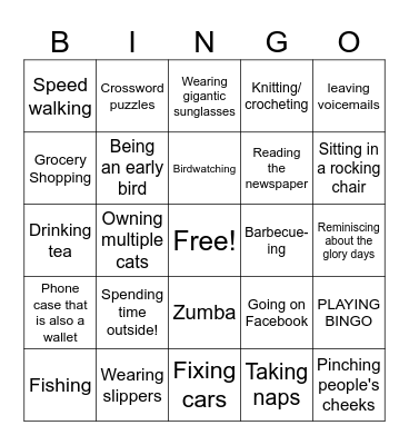 GRANDPARENTS BINGO Card