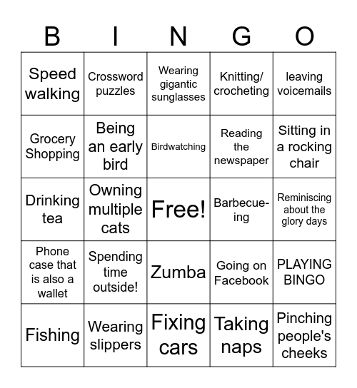 GRANDPARENTS BINGO Card