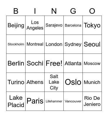 Olympic Hosts Bingo Card
