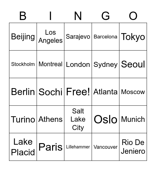 Olympic Hosts Bingo Card