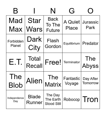 Science Fiction Bingo Card
