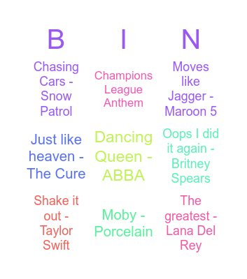 CEM playlist Bingo Card