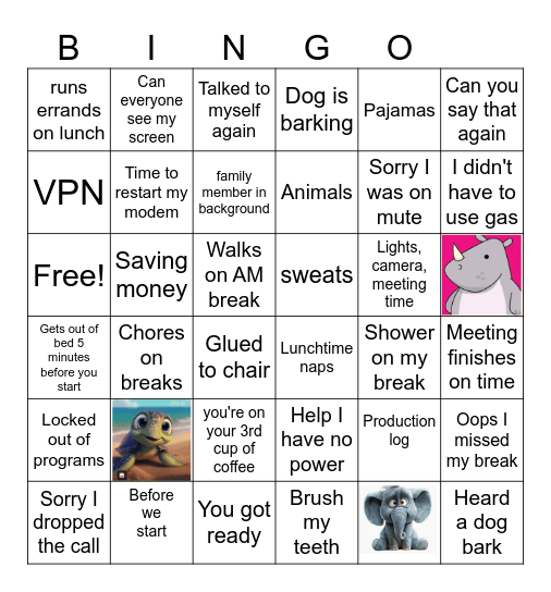 Working from home bingo Card