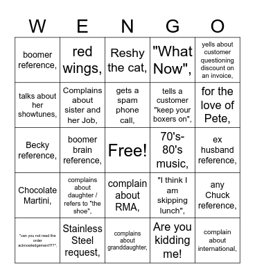 WENDY-ISM Bingo Card