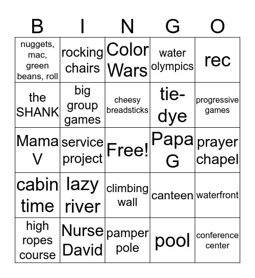 Senior High 2016 Bingo Card