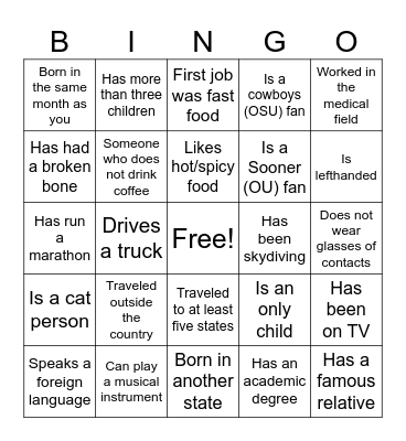 Icebreaker Bingo Card