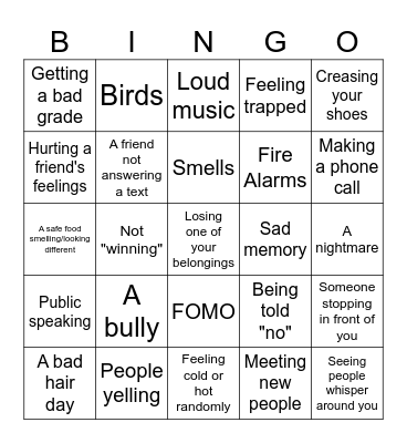 Internal and External Triggers Bingo Card