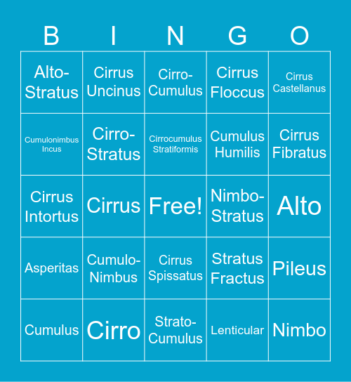 Cloud Types Bingo Card