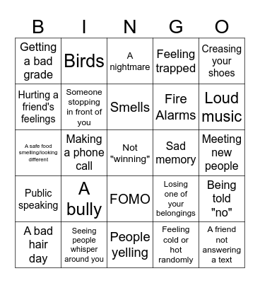 Internal and External Triggers Bingo Card