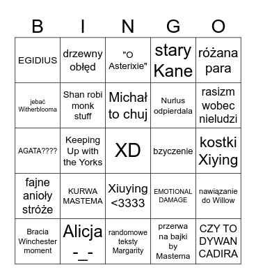Nowe Coriolis i debile Bingo Card