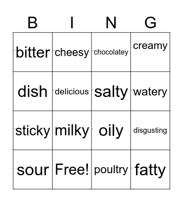 FOOD VOCABULARY Bingo Card