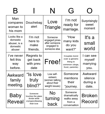 Love is Blind Bingo Card