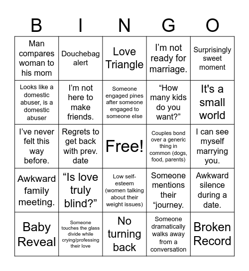 Love is Blind Bingo Card